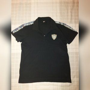 Dolce & Gabbana Polo Black W/ Silver Trim and Embroidery Patch Mens Luxury Shirt
